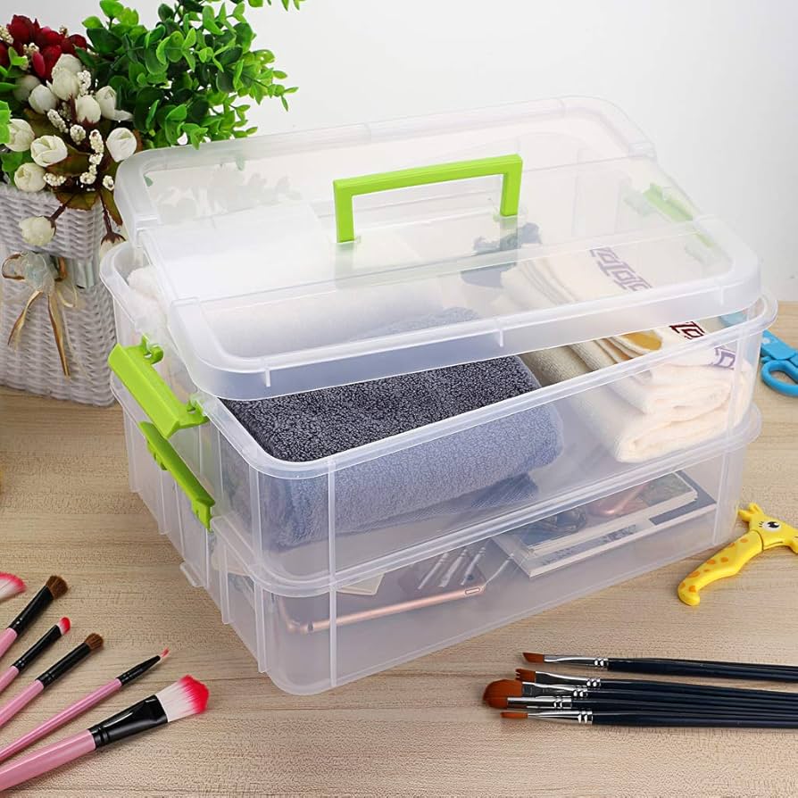 2点SET CONTAINER TABLE TOP 50L 74L BTSKY 2 Layer Stack & Carry Box, Plastic Multipurpose